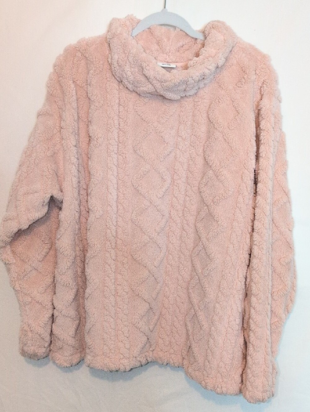 Eddie Bauer Plush Cable Fleece Pullover Sweater Pink XXL Cocquette Teddy Bear